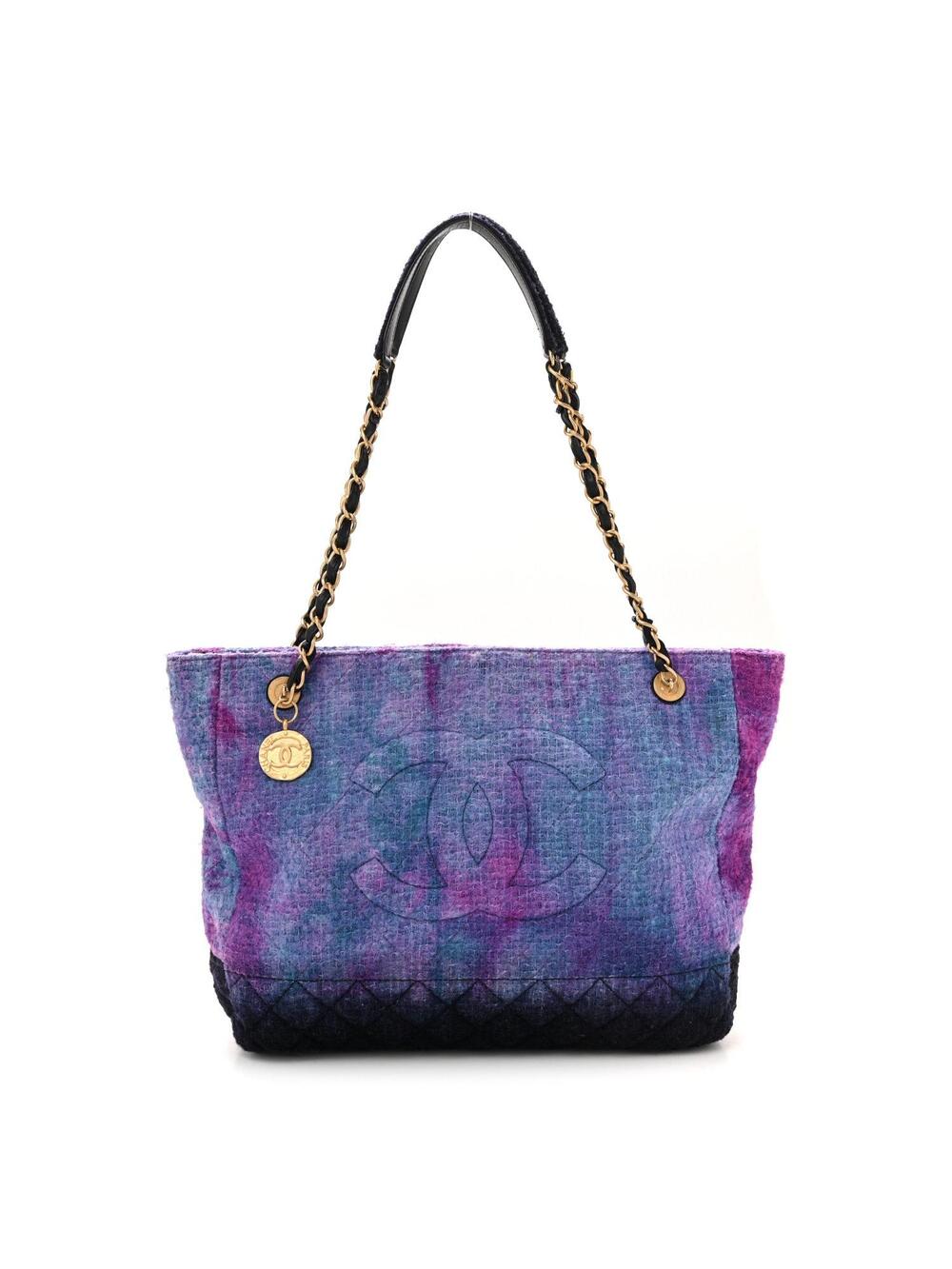 Chanel Wool Tweed Cc Tote Purple Black #319597C34B